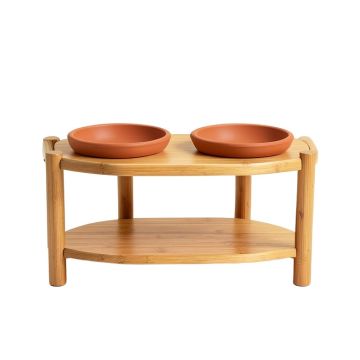 Stone Brook Pet Feeding Stand With Two Plain Empty Bowls - Terracotta