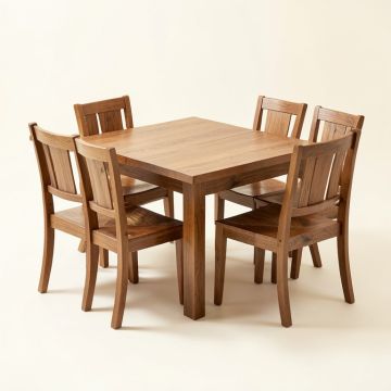 Plascencia 5 - Piece Rubberwood Solid Wood Dining Set (synthetic illustration; no displayed measurements)