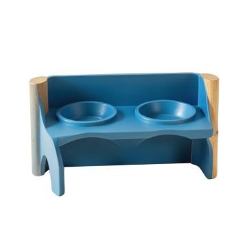 Alder Bend Pet Feeding Stand With Two Plain Empty Bowls - Blue