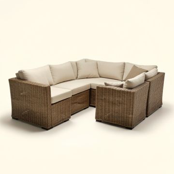 Barnett 6 Piece Rattan Sectional Seating Group With Cushions (synthetic illustration; no displayed measurements)