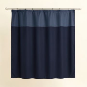 Holly Bluff Shower Curtain Hanging Flat From A Plain Rod - Navy (synthetic illustration; no displayed measurements)