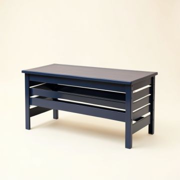 Sage Arc Narrow Outdoor Storage Bench - Navy (synthetic illustration; no displayed measurements)