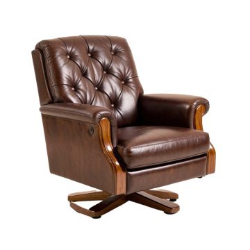 Kirby 35.5 '' Wide Tufted Genuine Leather Swivel Club Chair