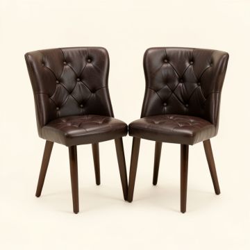 Ellayne Tufted Faux Leather Dining Chair ( Set Of 2 ) , Dark Brown (synthetic illustration; no displayed measurements)