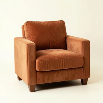 Oak Crest Upholstered Armchair - Terracotta (synthetic illustration; no displayed measurements)