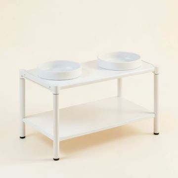 Alder Bluff Pet Feeding Stand With Two Plain Empty Bowls - White (synthetic illustration; no displayed measurements)