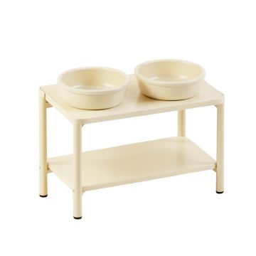 Clay Falls Pet Feeding Stand With Two Plain Empty Bowls - Ivory