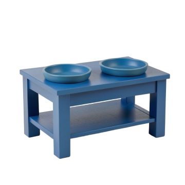 Pine Crest Pet Feeding Stand With Two Plain Empty Bowls - Blue