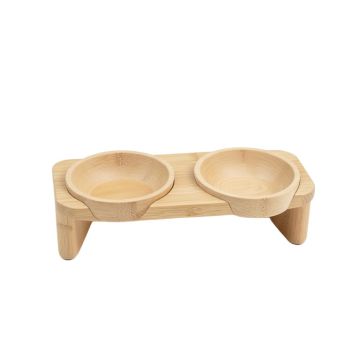 Willow Edge Pet Feeding Stand With Two Plain Empty Bowls - Beige