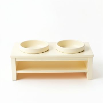 Oak Falls Pet Feeding Stand With Two Plain Empty Bowls - Cream (synthetic illustration; no displayed measurements)