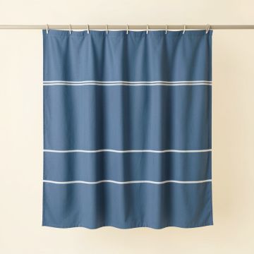 Wren Brook Shower Curtain Hanging Flat From A Plain Rod - Blue (synthetic illustration; no displayed measurements)