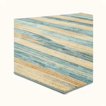 Jasmine Estates Striped Sand/Turquoise/Azure Indoor/Outdoor Area Rug (synthetic illustration; no displayed measurements)