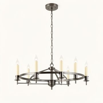 Poynor 8 - Light Candle Style Wagon Wheel Chandelier (synthetic illustration; no displayed measurements)