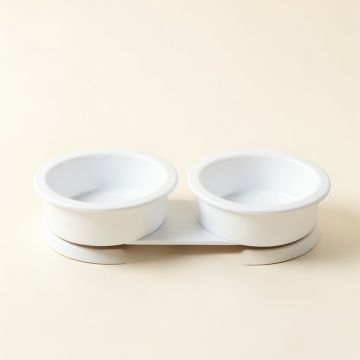Field Edge Pet Feeding Stand With Two Plain Empty Bowls - White (synthetic illustration; no displayed measurements)