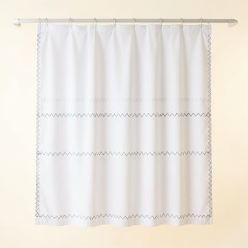 Ridge Crossing Shower Curtain Hanging Flat From A Plain Rod - White (synthetic illustration; no displayed measurements)