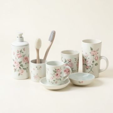 Misty Floral 20 Piece Bathroom Accessory Set (synthetic illustration; no displayed measurements)