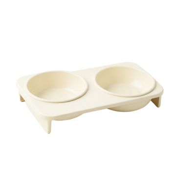 Slate Edge Pet Feeding Stand With Two Plain Empty Bowls - Cream