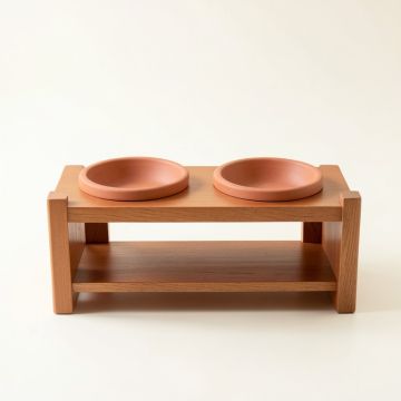Fern Dell Pet Feeding Stand With Two Plain Empty Bowls - Terracotta (synthetic illustration; no displayed measurements)