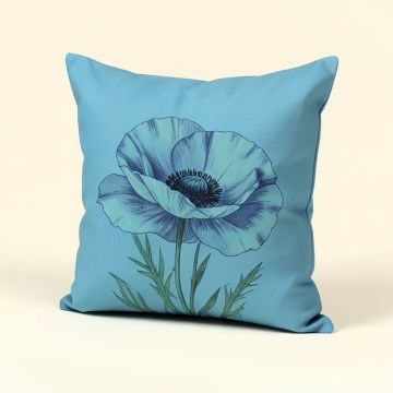 Turquoise Painted Poppy Indoor/Outdoor Throw Pillow (synthetic illustration; no displayed measurements)