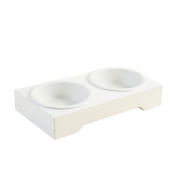 Vale Crossing Pet Feeding Stand With Two Plain Empty Bowls - White