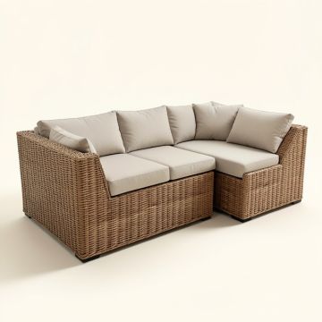 Tahoe Outdoor Wicker Patio Sectional With Cushions (synthetic illustration; no displayed measurements)