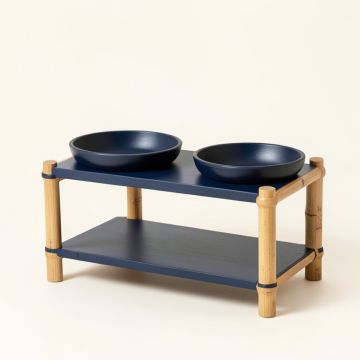 Dawn Bluff Pet Feeding Stand With Two Plain Empty Bowls - Navy (synthetic illustration; no displayed measurements)
