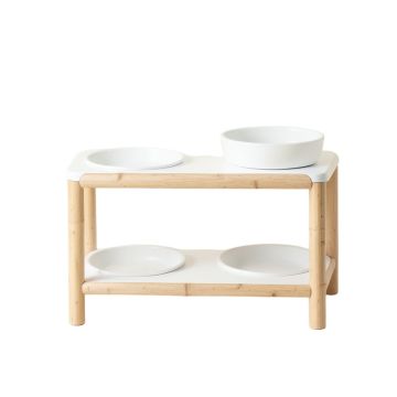 Glen Brook Pet Feeding Stand With Two Plain Empty Bowls - White