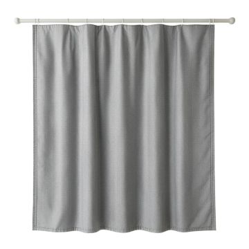 Meadow Crossing Shower Curtain Hanging Flat From A Plain Rod - Gray