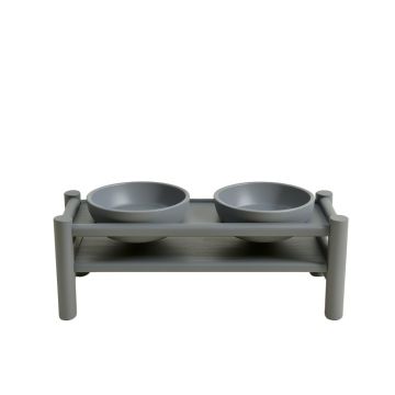 Reed Bend Pet Feeding Stand With Two Plain Empty Bowls - Gray