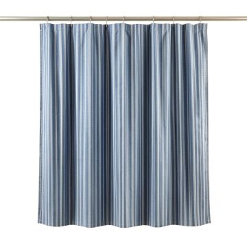 Birch Canyon Shower Curtain Hanging Flat From A Plain Rod - Blue