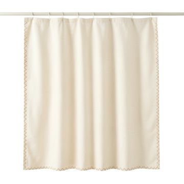 Meadow Edge Shower Curtain Hanging Flat From A Plain Rod - Cream