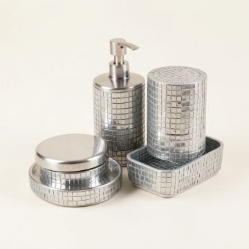 Silver Mosaic 6 Piece Bathroom Accessories Set (synthetic illustration; no displayed measurements)
