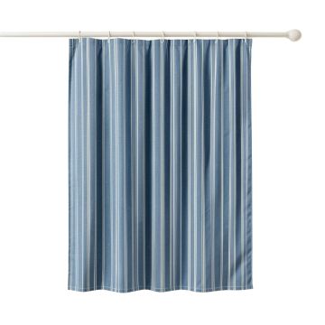 Heath Bluff Shower Curtain Hanging Flat From A Plain Rod - Blue