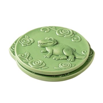 3Drose Ceramic Tile Coasters - Cute Baby Green Dinosaur Scene - Set Of 4 ( Cst_13795_3 )