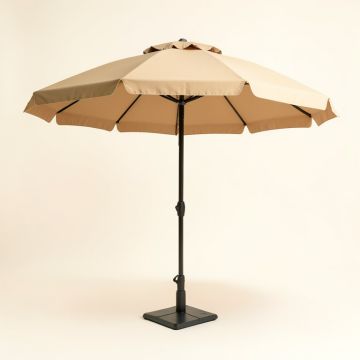 10 Ft Outdoor Patio Umbrella Solar Powered Led Lighted Sun Shade Market Waterproof 8 Ribs Umbrella With Crank And Cross Base For Garden Deck Backyard Pool Shade Outside Deck Swimming Pool -Tan (synthetic illustration; no displayed measurements)