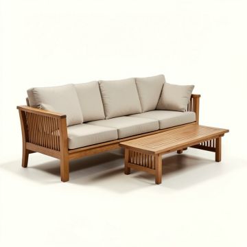 Nathan 5 Piece Teak Sofa Seating Group With Cushions (synthetic illustration; no displayed measurements)