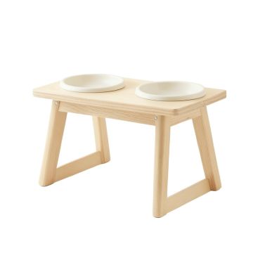 Cove Brook Pet Feeding Stand With Two Plain Empty Bowls - Ivory