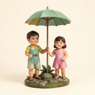 Ayasha Boy And Girl With Umbrella Garden Statue (synthetic illustration; no displayed measurements)