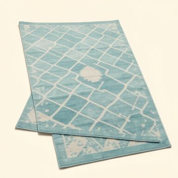 Angelou Geometric Aqua Blue Indoor / Outdoor Area Rug (synthetic illustration; no displayed measurements)