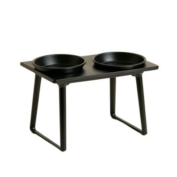 Oak Crossing Pet Feeding Stand With Two Plain Empty Bowls - Black