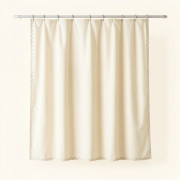 Heath Falls Shower Curtain Hanging Flat From A Plain Rod - Cream (synthetic illustration; no displayed measurements)