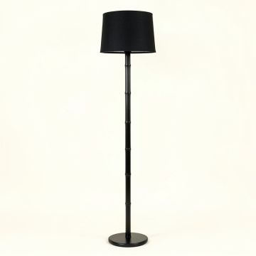 Fern Branch Floor Lamp With A Plain Fabric Shade - Black (synthetic illustration; no displayed measurements)