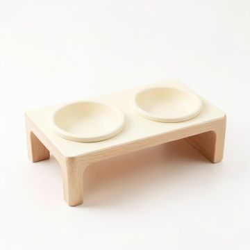 Reed Falls Pet Feeding Stand With Two Plain Empty Bowls - Cream (synthetic illustration; no displayed measurements)