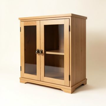 Buffet Storage Cabinet With Single Glass Doors And Unique Bell Handle (synthetic illustration; no displayed measurements)