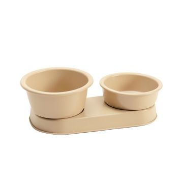Cliff Bluff Pet Feeding Stand With Two Plain Empty Bowls - Beige
