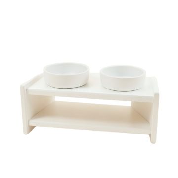 Brook Falls Pet Feeding Stand With Two Plain Empty Bowls - White