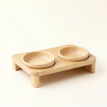 Pine Brook Pet Feeding Stand With Two Plain Empty Bowls - Beige (synthetic illustration; no displayed measurements)