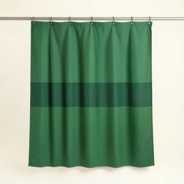Aspen Arc Shower Curtain Hanging Flat From A Plain Rod (synthetic illustration; no displayed measurements)