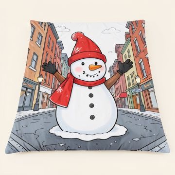 Snowman In The City Streets Urban Noel Downtown Wishes Funny Illustration Duvet Cover Set (synthetic illustration; no displayed measurements)