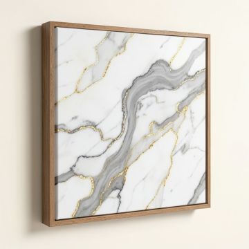 White Marble With Curley Gray And Gold Veins - Painting Print On Canvas (synthetic illustration; no displayed measurements)